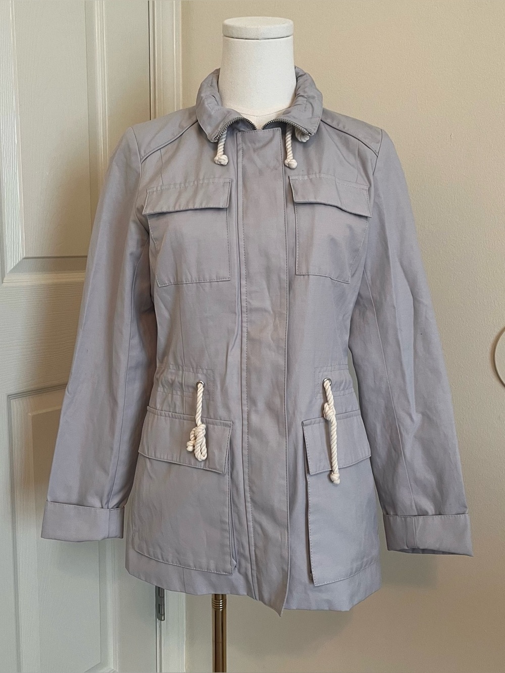 Cole Haan Gray Windbreaker Rain Jacket Womens Size XS Nautical Travel